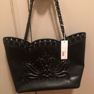Stunning Anne Fontaine Giovanny Italian Black Leather Embossed/Studded Tote Bag